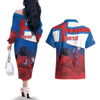 Faroe Islands National Day Couples Matching Off The Shoulder Long Sleeve Dress and Hawaiian Shirt Olavsoka Faroes Map With Tjaldur - Wonder Print Shop