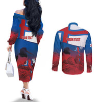Faroe Islands National Day Couples Matching Off The Shoulder Long Sleeve Dress and Long Sleeve Button Shirt Olavsoka Faroes Map With Tjaldur - Wonder Print Shop