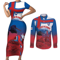 Faroe Islands National Day Couples Matching Short Sleeve Bodycon Dress and Long Sleeve Button Shirt Olavsoka Faroes Map With Tjaldur - Wonder Print Shop