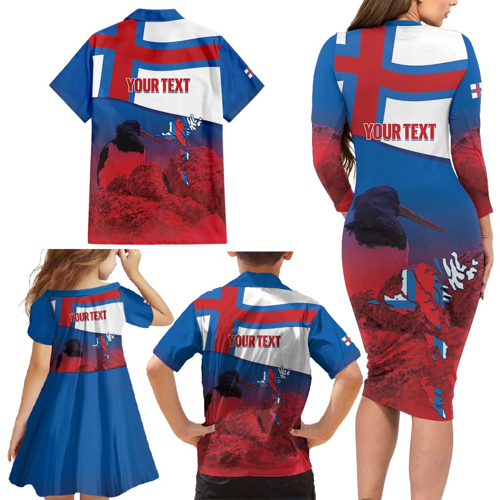 Faroe Islands National Day Family Matching Long Sleeve Bodycon Dress and Hawaiian Shirt Olavsoka Faroes Map With Tjaldur - Wonder Print Shop