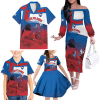Faroe Islands National Day Family Matching Off The Shoulder Long Sleeve Dress and Hawaiian Shirt Olavsoka Faroes Map With Tjaldur - Wonder Print Shop