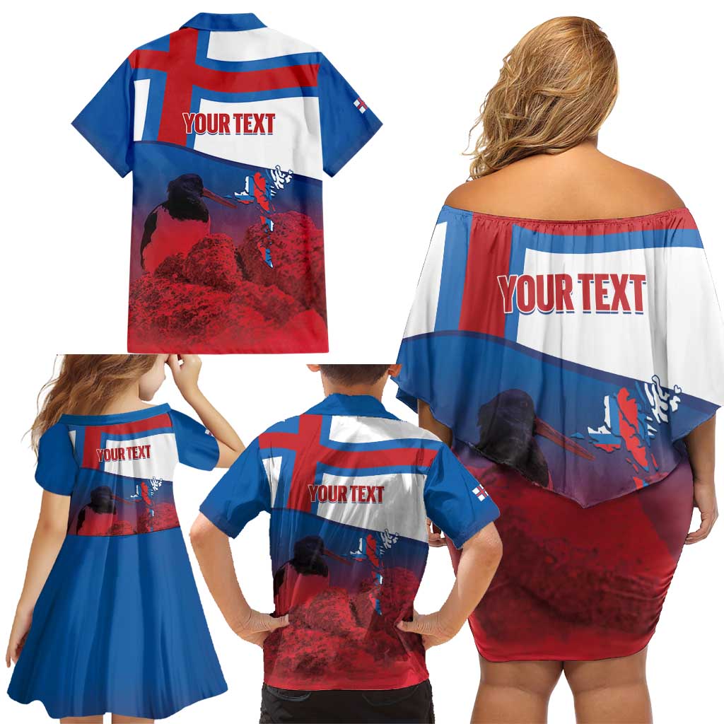 Faroe Islands National Day Family Matching Off Shoulder Short Dress and Hawaiian Shirt Olavsoka Faroes Map With Tjaldur - Wonder Print Shop