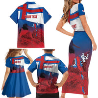 Faroe Islands National Day Family Matching Short Sleeve Bodycon Dress and Hawaiian Shirt Olavsoka Faroes Map With Tjaldur - Wonder Print Shop