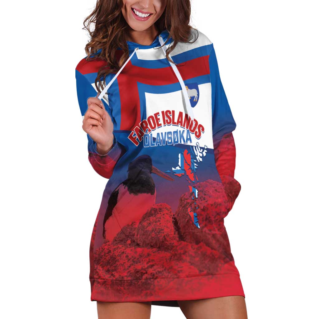 Faroe Islands National Day Hoodie Dress Olavsoka Faroes Map With Tjaldur - Wonder Print Shop