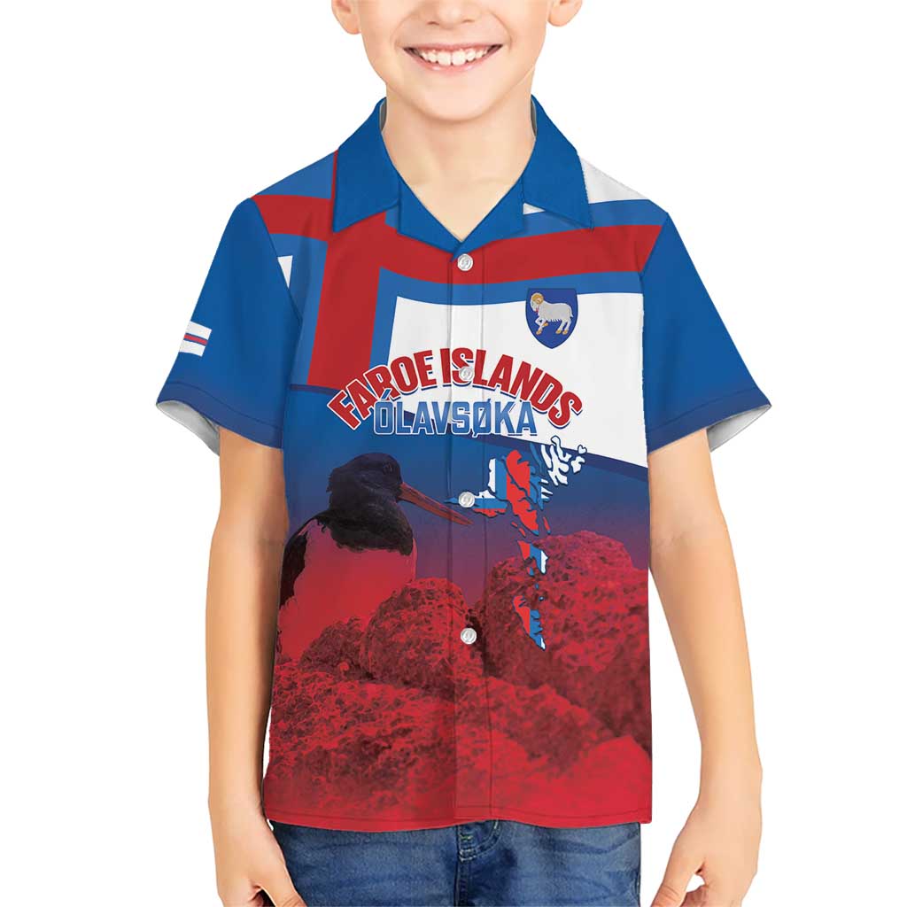 Faroe Islands National Day Kid Hawaiian Shirt Olavsoka Faroes Map With Tjaldur - Wonder Print Shop