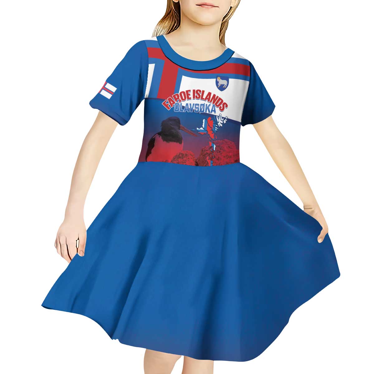 Faroe Islands National Day Kid Short Sleeve Dress Olavsoka Faroes Map With Tjaldur - Wonder Print Shop