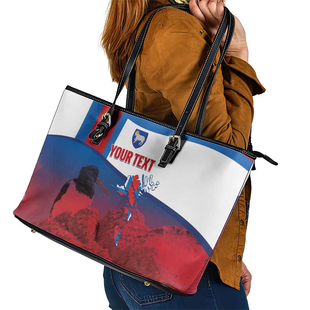 Faroe Islands National Day Leather Tote Bag Olavsoka Faroes Map With Tjaldur - Wonder Print Shop
