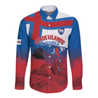 Faroe Islands National Day Long Sleeve Button Shirt Olavsoka Faroes Map With Tjaldur - Wonder Print Shop