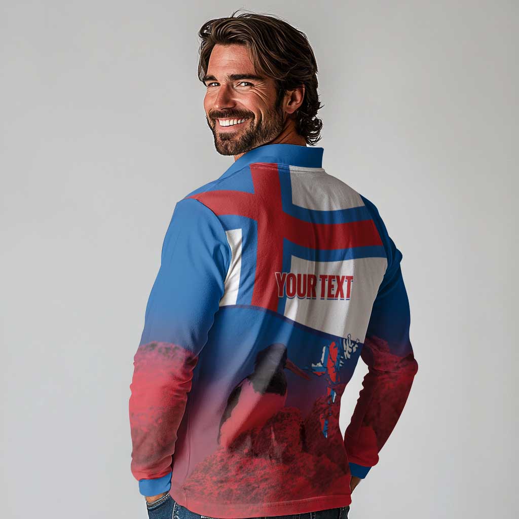 Faroe Islands National Day Long Sleeve Polo Shirt Olavsoka Faroes Map With Tjaldur - Wonder Print Shop