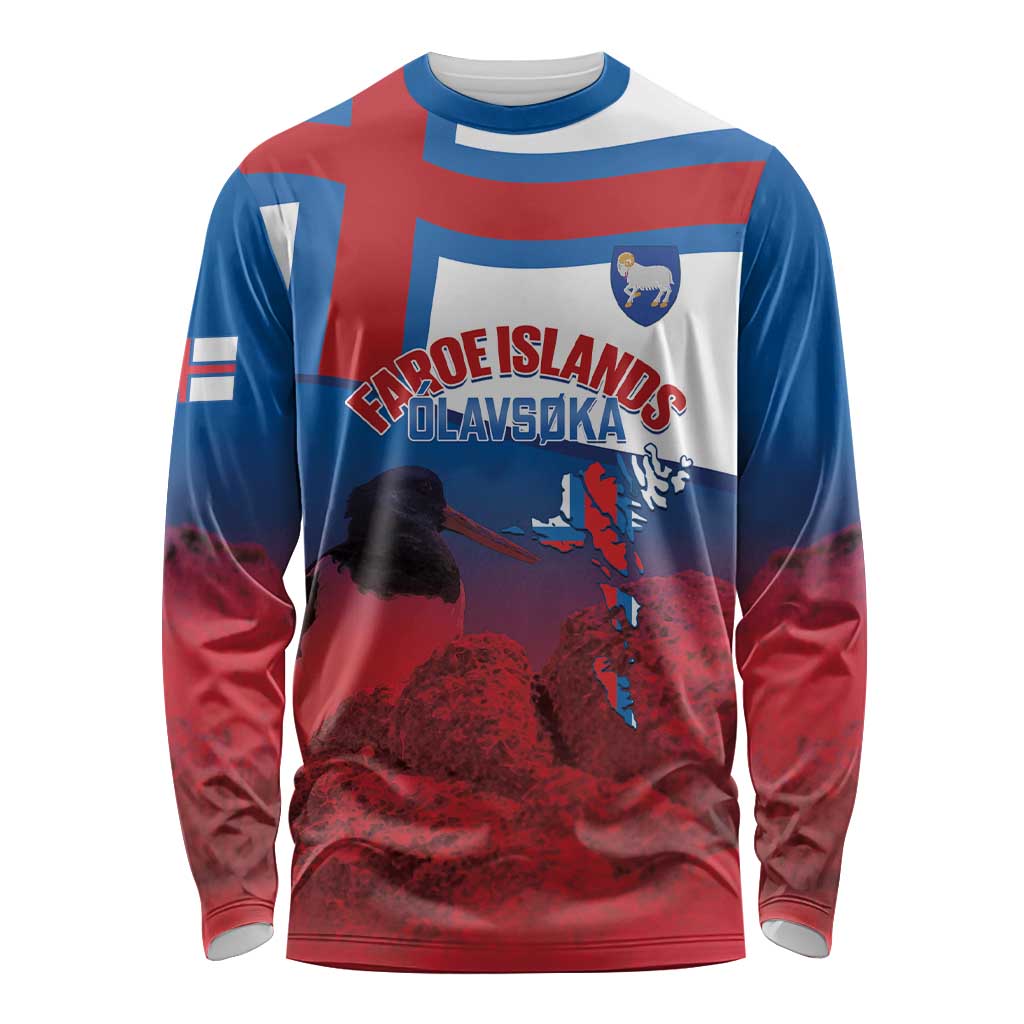 Faroe Islands National Day Long Sleeve Shirt Olavsoka Faroes Map With Tjaldur - Wonder Print Shop