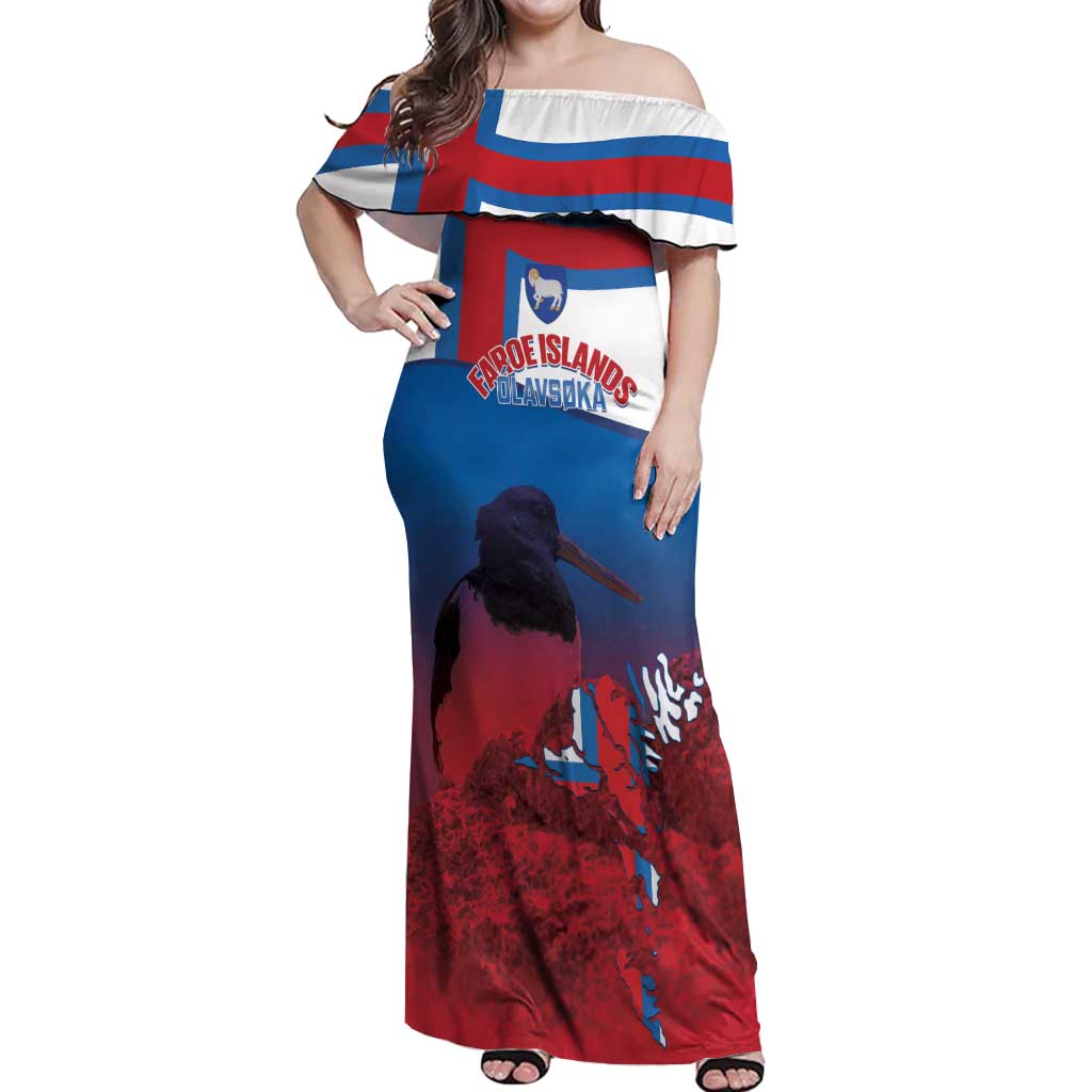 Faroe Islands National Day Off Shoulder Maxi Dress Olavsoka Faroes Map With Tjaldur - Wonder Print Shop