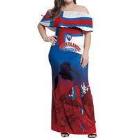 Faroe Islands National Day Off Shoulder Maxi Dress Olavsoka Faroes Map With Tjaldur - Wonder Print Shop