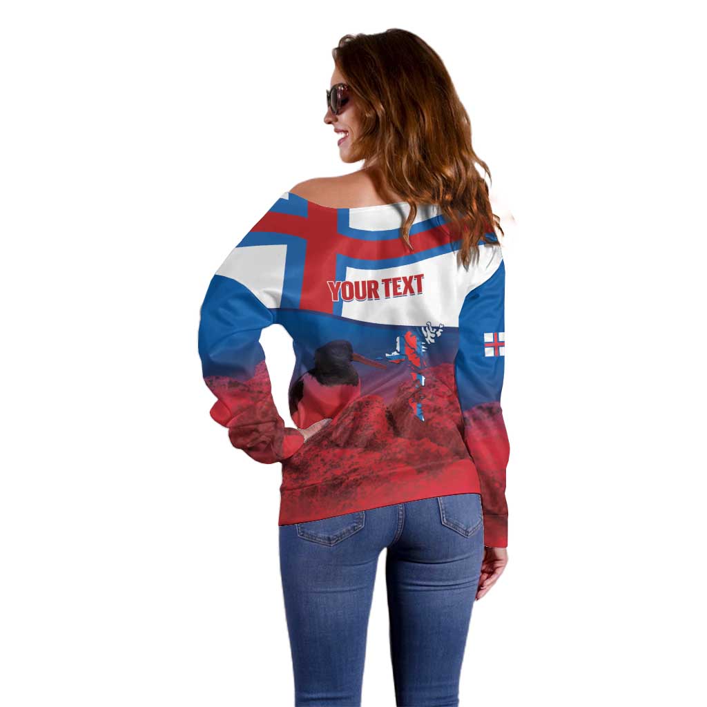 Faroe Islands National Day Off Shoulder Sweater Olavsoka Faroes Map With Tjaldur - Wonder Print Shop