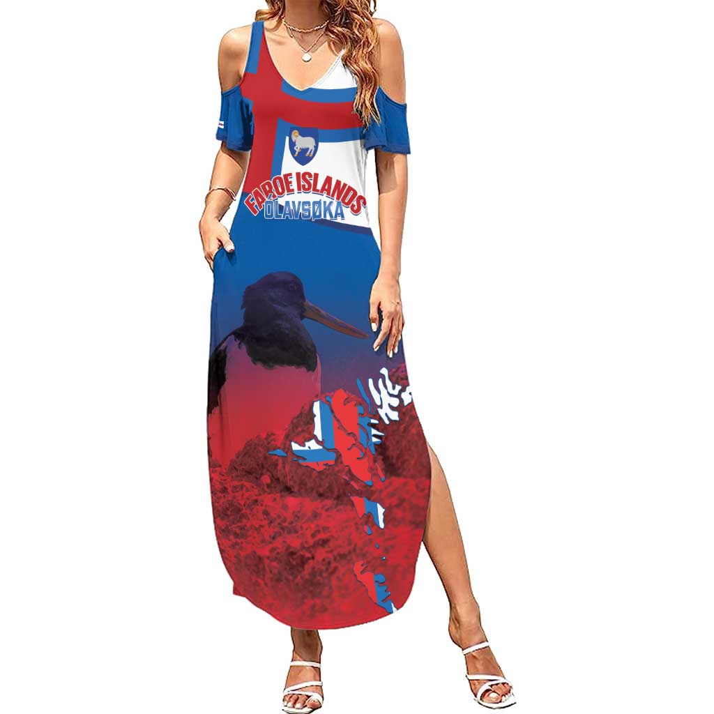 Faroe Islands National Day Summer Maxi Dress Olavsoka Faroes Map With Tjaldur - Wonder Print Shop