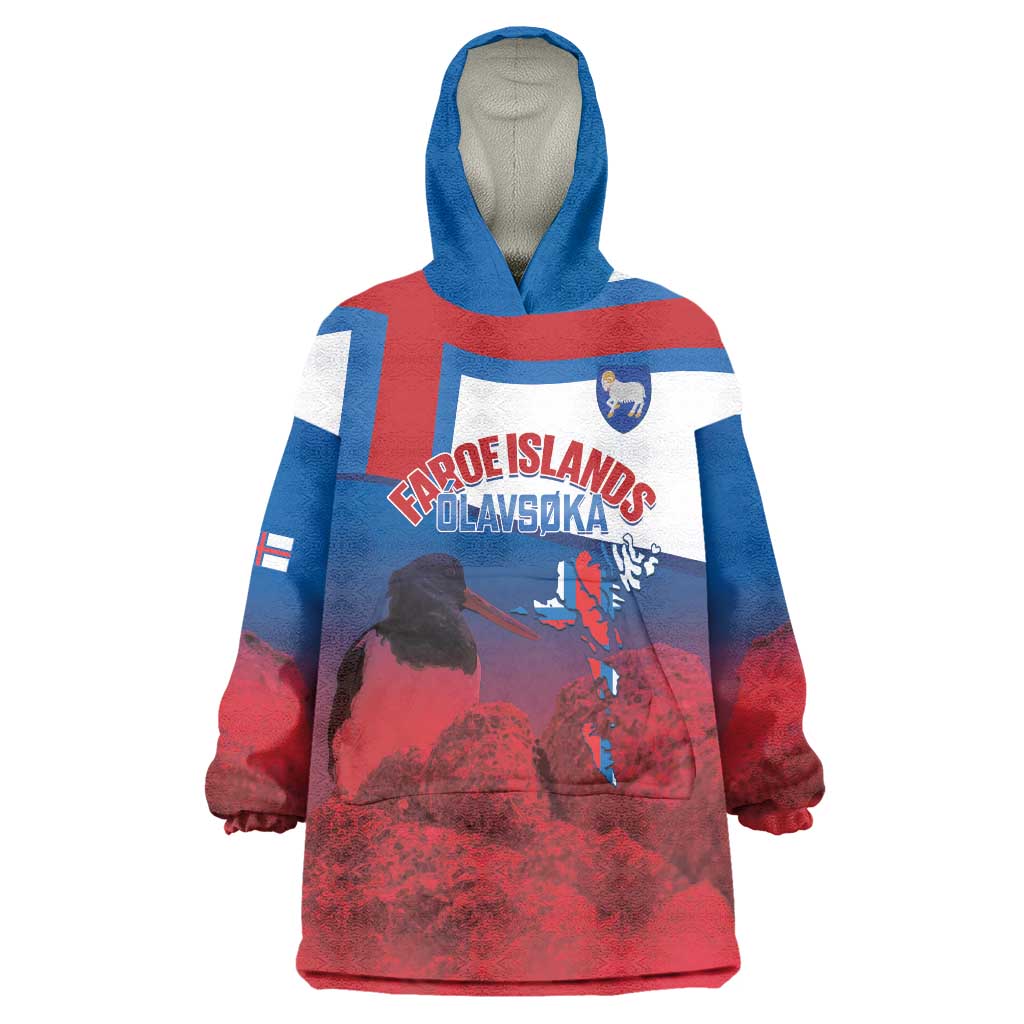 Faroe Islands National Day Wearable Blanket Hoodie Olavsoka Faroes Map With Tjaldur - Wonder Print Shop