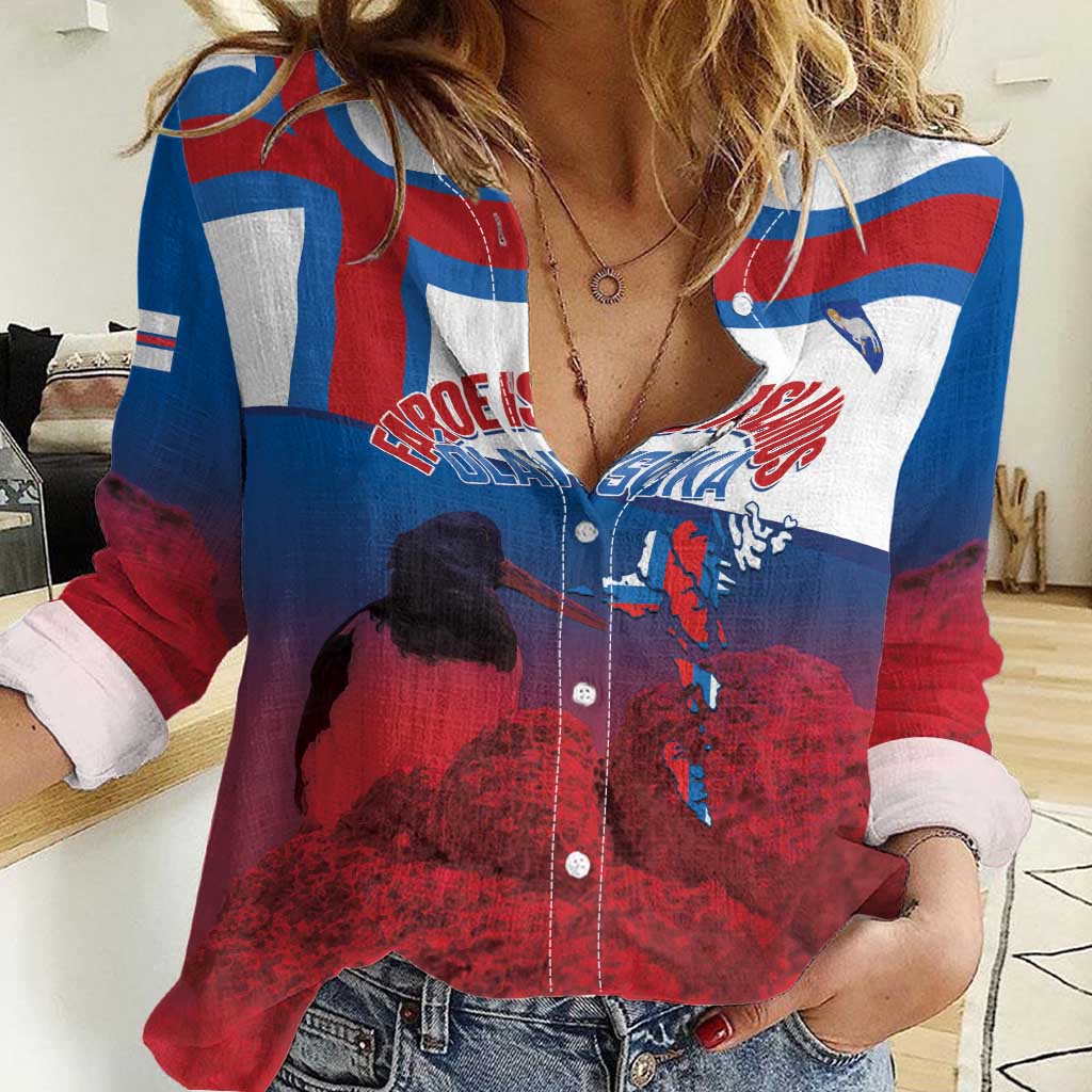 Faroe Islands National Day Women Casual Shirt Olavsoka Faroes Map With Tjaldur - Wonder Print Shop