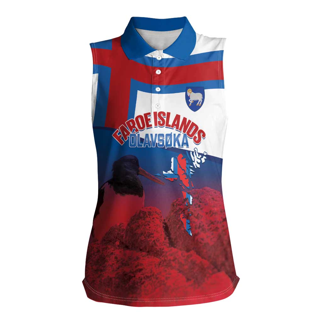 Faroe Islands National Day Women Sleeveless Polo Shirt Olavsoka Faroes Map With Tjaldur - Wonder Print Shop