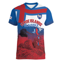 Faroe Islands National Day Women V-Neck T-Shirt Olavsoka Faroes Map With Tjaldur - Wonder Print Shop