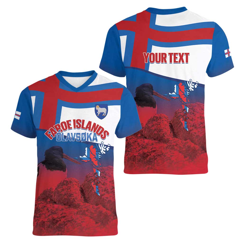 Faroe Islands National Day Women V-Neck T-Shirt Olavsoka Faroes Map With Tjaldur - Wonder Print Shop