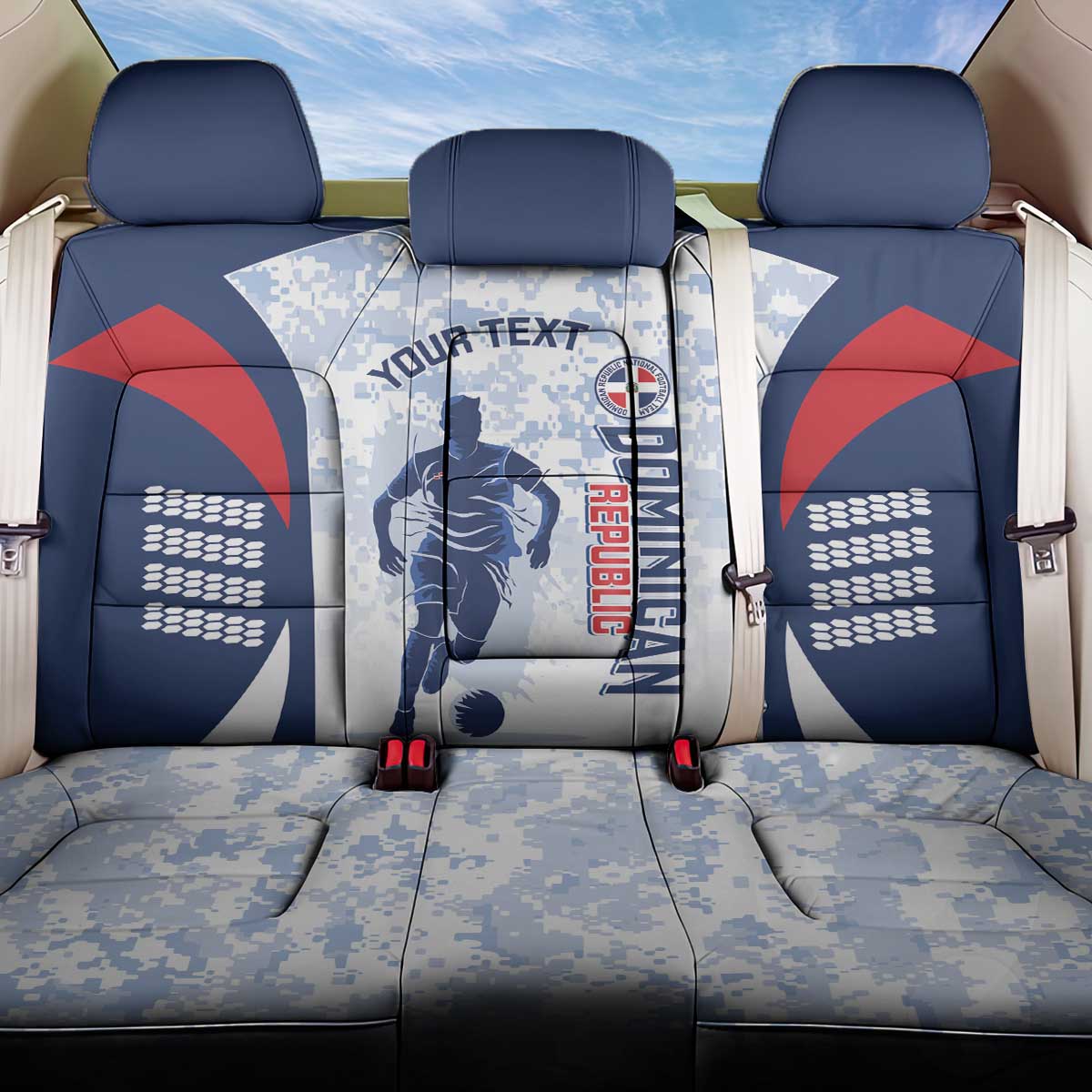 Custom Dominican Republic Football Back Car Seat Cover Vamos Los Quisqueyanos - Wonder Print Shop