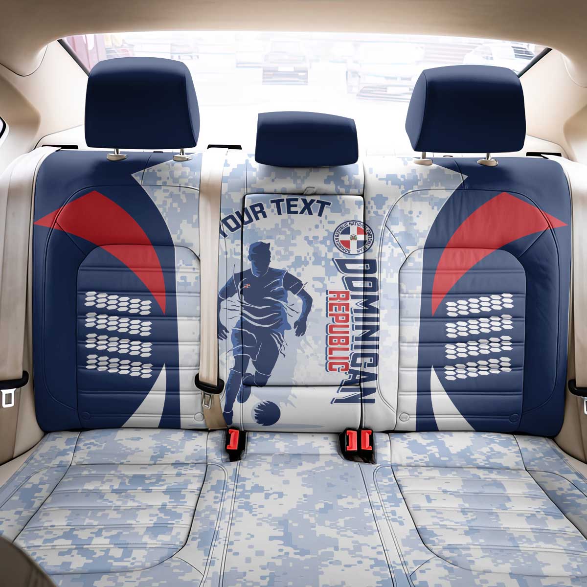 Custom Dominican Republic Football Back Car Seat Cover Vamos Los Quisqueyanos - Wonder Print Shop