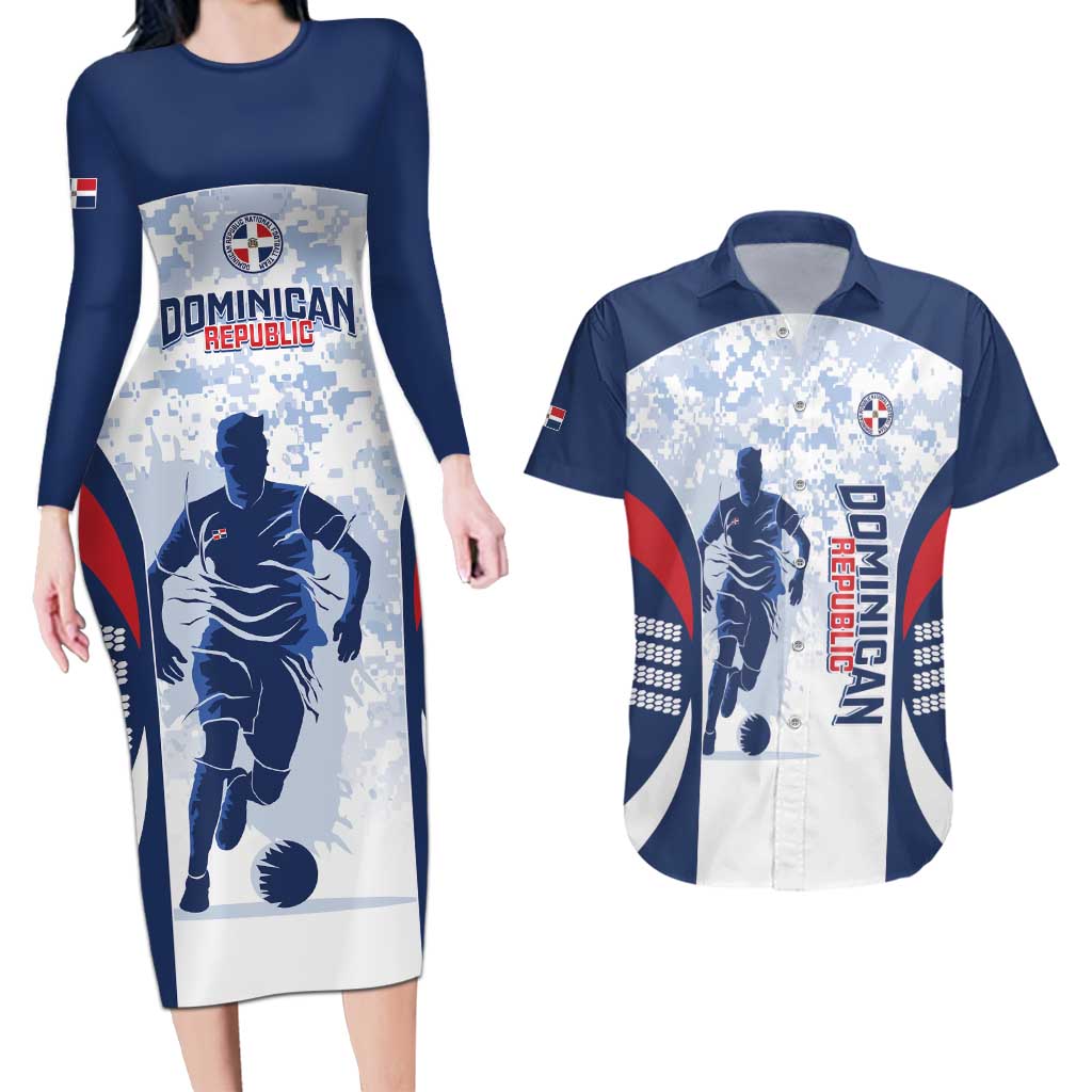Custom Dominican Republic Football Couples Matching Long Sleeve Bodycon Dress and Hawaiian Shirt Vamos Los Quisqueyanos - Wonder Print Shop