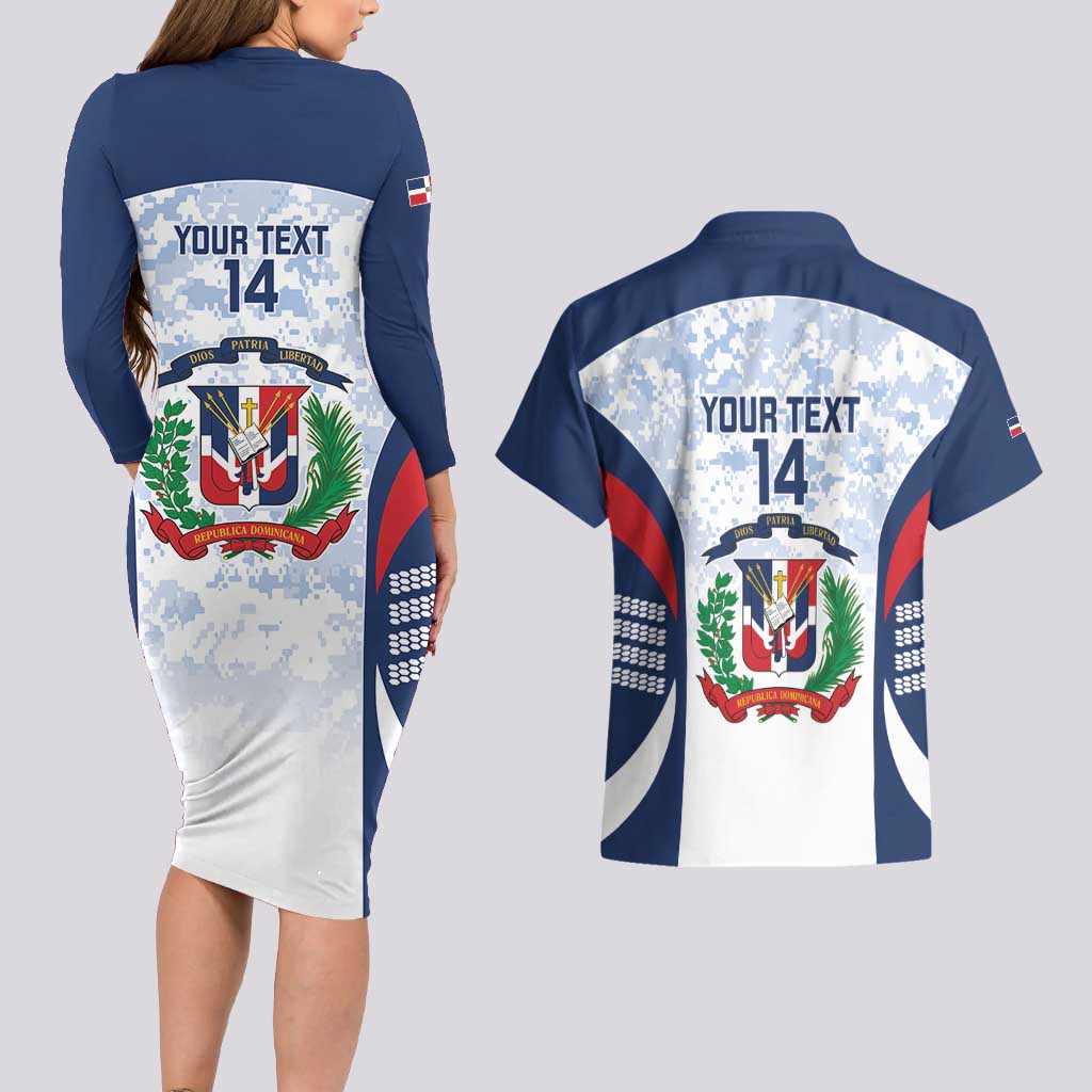 Custom Dominican Republic Football Couples Matching Long Sleeve Bodycon Dress and Hawaiian Shirt Vamos Los Quisqueyanos - Wonder Print Shop