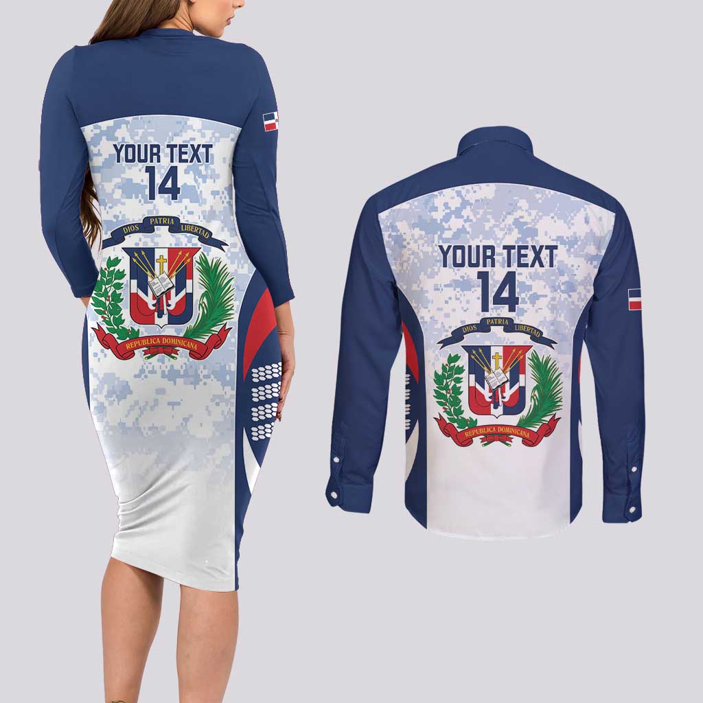 Custom Dominican Republic Football Couples Matching Long Sleeve Bodycon Dress and Long Sleeve Button Shirt Vamos Los Quisqueyanos - Wonder Print Shop