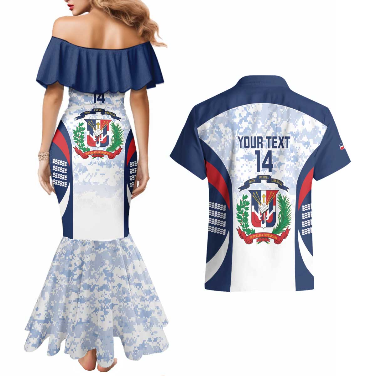 Custom Dominican Republic Football Couples Matching Mermaid Dress and Hawaiian Shirt Vamos Los Quisqueyanos - Wonder Print Shop