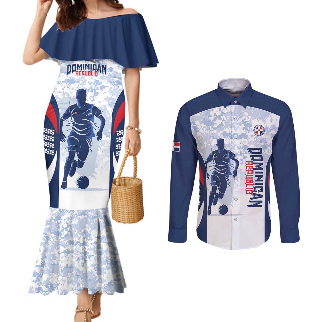 Custom Dominican Republic Football Couples Matching Mermaid Dress and Long Sleeve Button Shirt Vamos Los Quisqueyanos - Wonder Print Shop