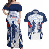 Custom Dominican Republic Football Couples Matching Off Shoulder Maxi Dress and Hawaiian Shirt Vamos Los Quisqueyanos - Wonder Print Shop