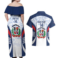 Custom Dominican Republic Football Couples Matching Off Shoulder Maxi Dress and Hawaiian Shirt Vamos Los Quisqueyanos - Wonder Print Shop