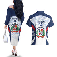 Custom Dominican Republic Football Couples Matching Off The Shoulder Long Sleeve Dress and Hawaiian Shirt Vamos Los Quisqueyanos - Wonder Print Shop