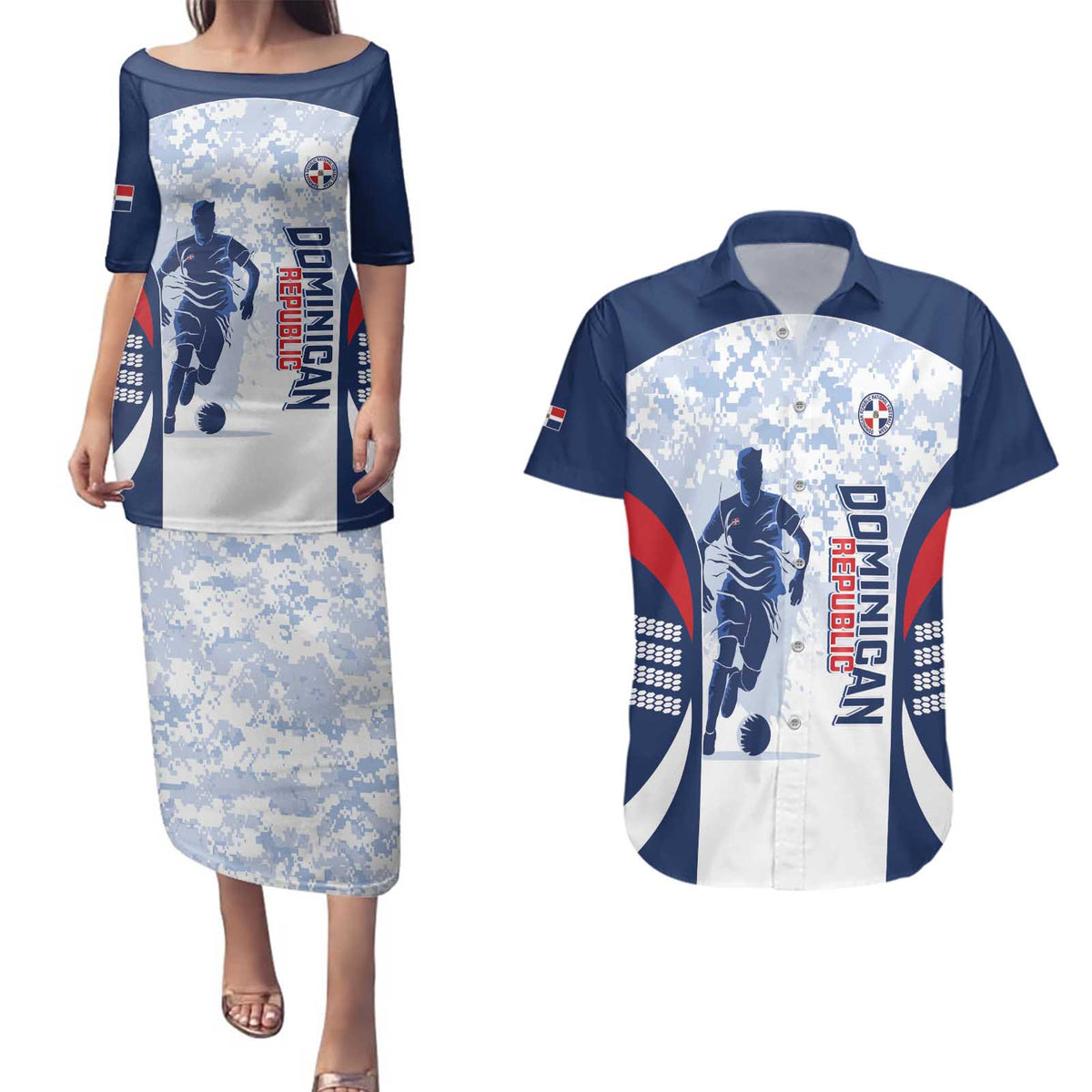 Custom Dominican Republic Football Couples Matching Puletasi and Hawaiian Shirt Vamos Los Quisqueyanos - Wonder Print Shop