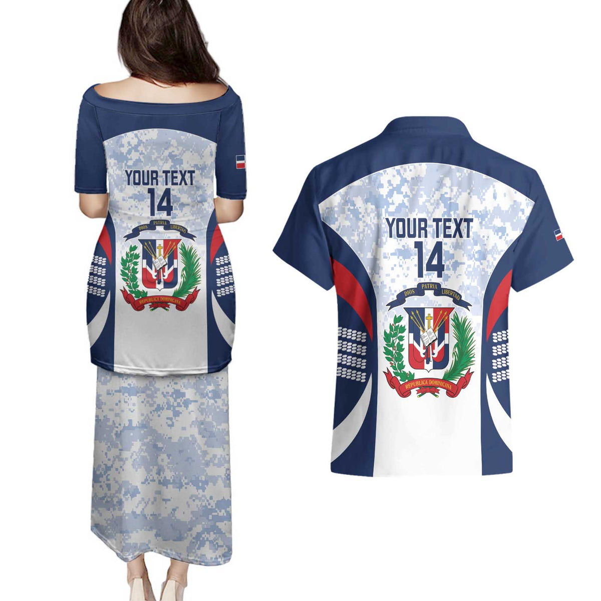 Custom Dominican Republic Football Couples Matching Puletasi and Hawaiian Shirt Vamos Los Quisqueyanos - Wonder Print Shop