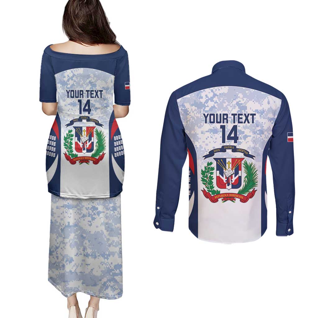 Custom Dominican Republic Football Couples Matching Puletasi and Long Sleeve Button Shirt Vamos Los Quisqueyanos - Wonder Print Shop