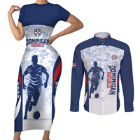 Custom Dominican Republic Football Couples Matching Short Sleeve Bodycon Dress and Long Sleeve Button Shirt Vamos Los Quisqueyanos - Wonder Print Shop