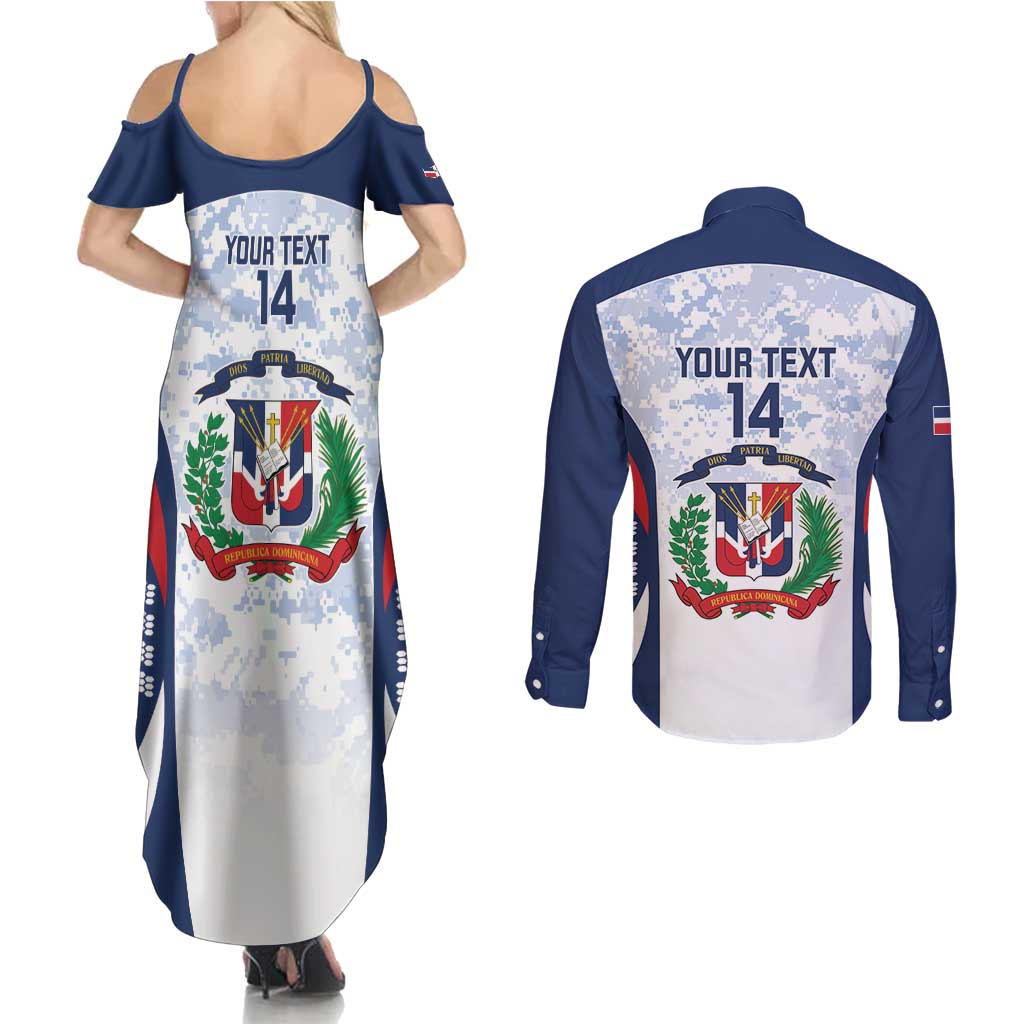 Custom Dominican Republic Football Couples Matching Summer Maxi Dress and Long Sleeve Button Shirt Vamos Los Quisqueyanos - Wonder Print Shop