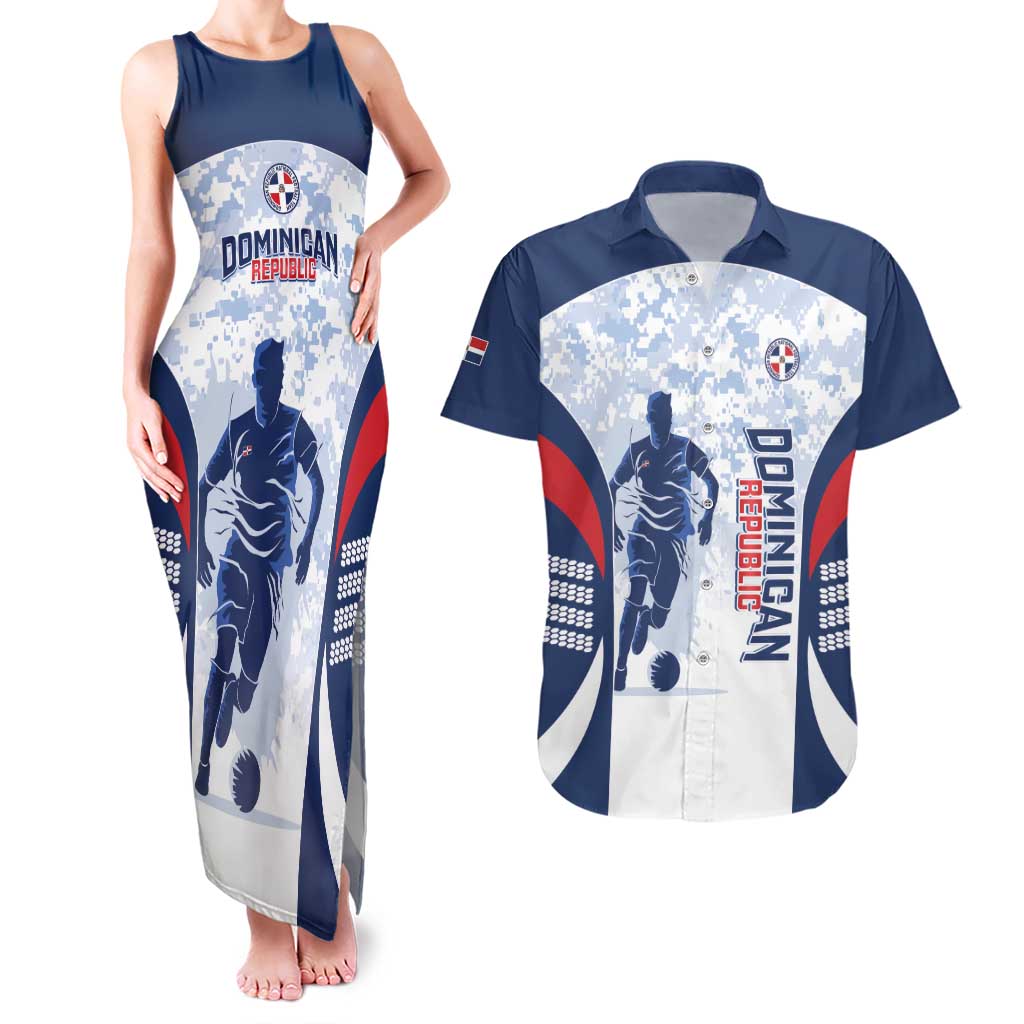 Custom Dominican Republic Football Couples Matching Tank Maxi Dress and Hawaiian Shirt Vamos Los Quisqueyanos - Wonder Print Shop