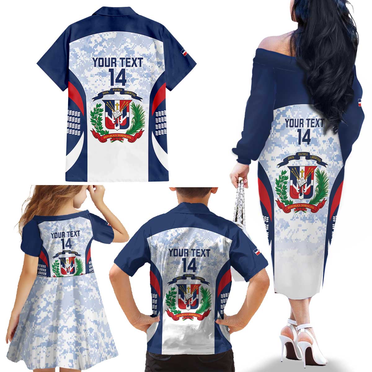 Custom Dominican Republic Football Family Matching Off The Shoulder Long Sleeve Dress and Hawaiian Shirt Vamos Los Quisqueyanos - Wonder Print Shop