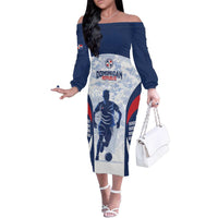 Custom Dominican Republic Football Family Matching Off The Shoulder Long Sleeve Dress and Hawaiian Shirt Vamos Los Quisqueyanos - Wonder Print Shop