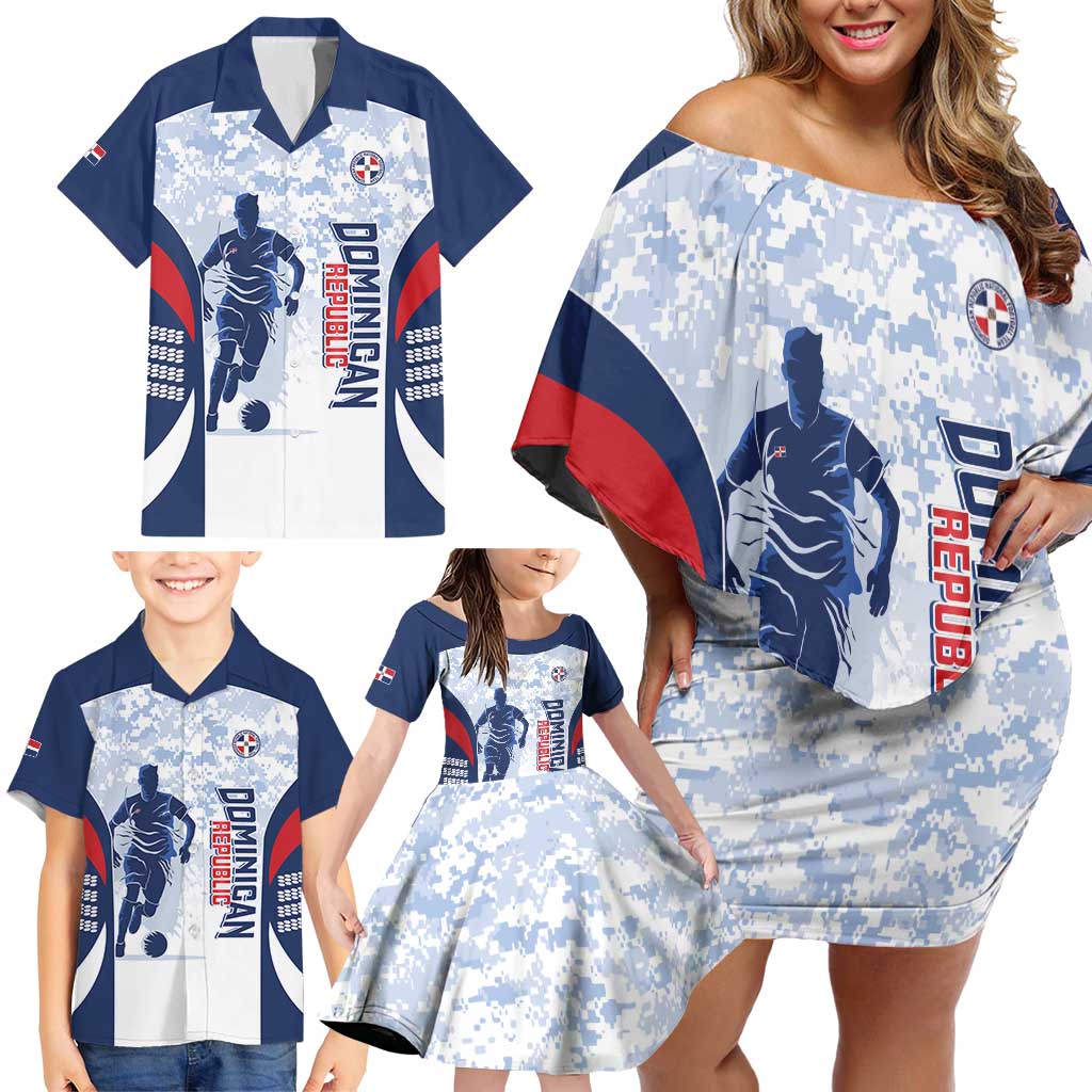 Custom Dominican Republic Football Family Matching Off Shoulder Short Dress and Hawaiian Shirt Vamos Los Quisqueyanos - Wonder Print Shop