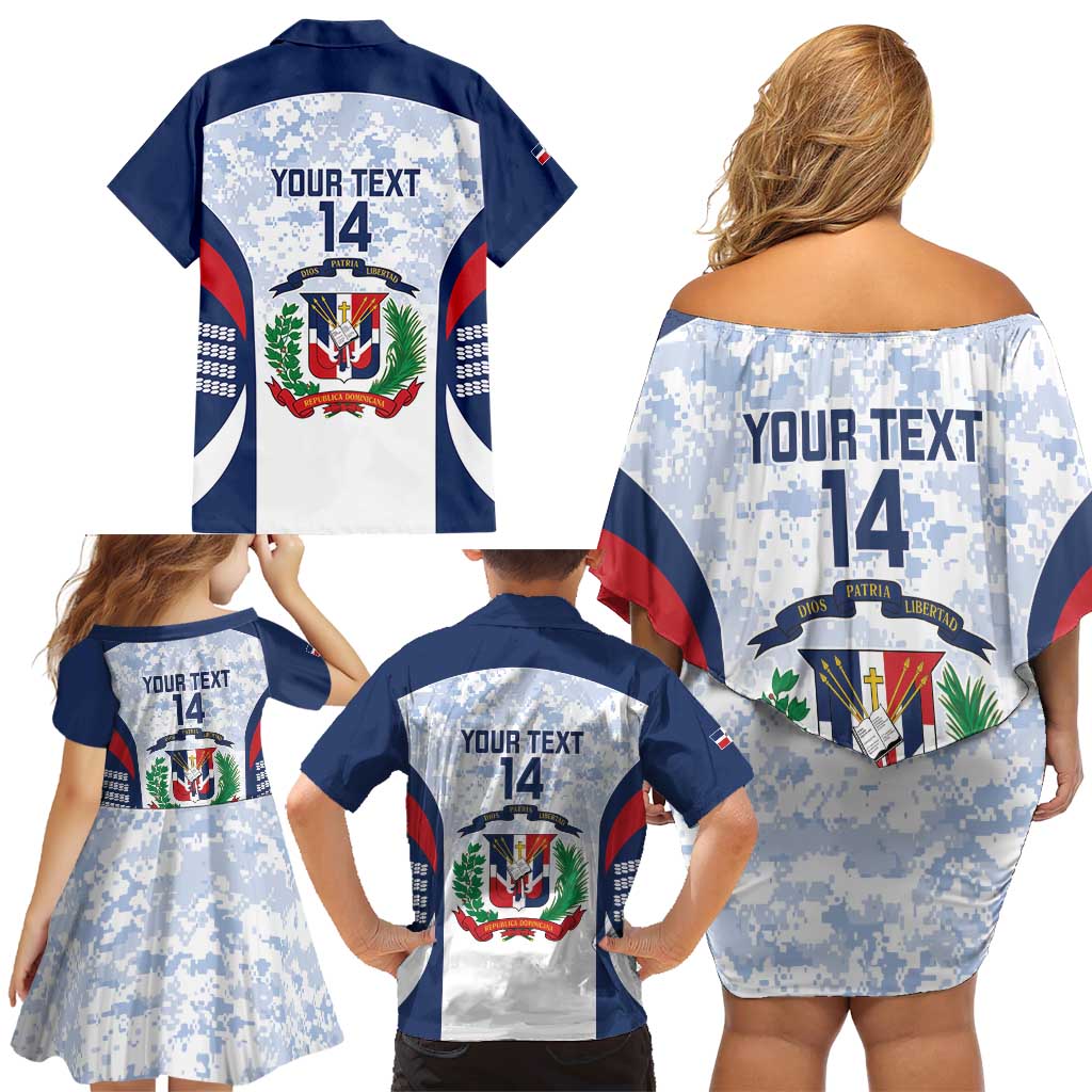 Custom Dominican Republic Football Family Matching Off Shoulder Short Dress and Hawaiian Shirt Vamos Los Quisqueyanos - Wonder Print Shop
