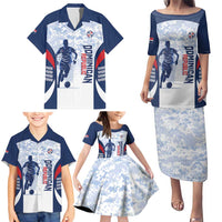 Custom Dominican Republic Football Family Matching Puletasi and Hawaiian Shirt Vamos Los Quisqueyanos - Wonder Print Shop