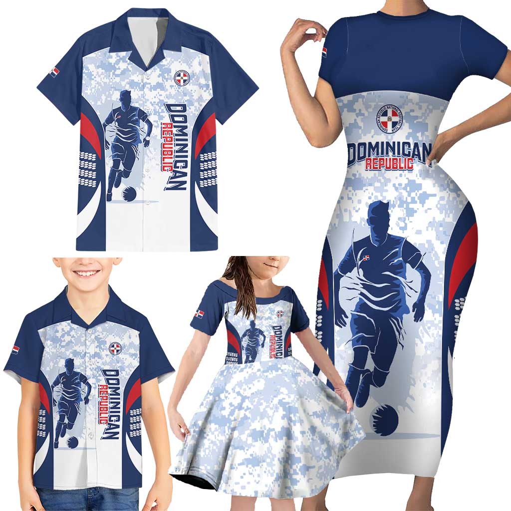 Custom Dominican Republic Football Family Matching Short Sleeve Bodycon Dress and Hawaiian Shirt Vamos Los Quisqueyanos - Wonder Print Shop