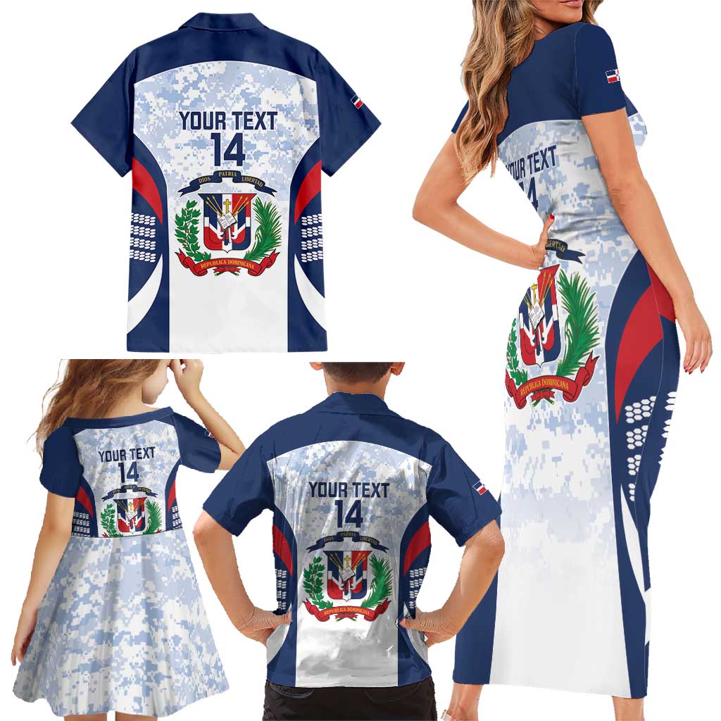 Custom Dominican Republic Football Family Matching Short Sleeve Bodycon Dress and Hawaiian Shirt Vamos Los Quisqueyanos - Wonder Print Shop