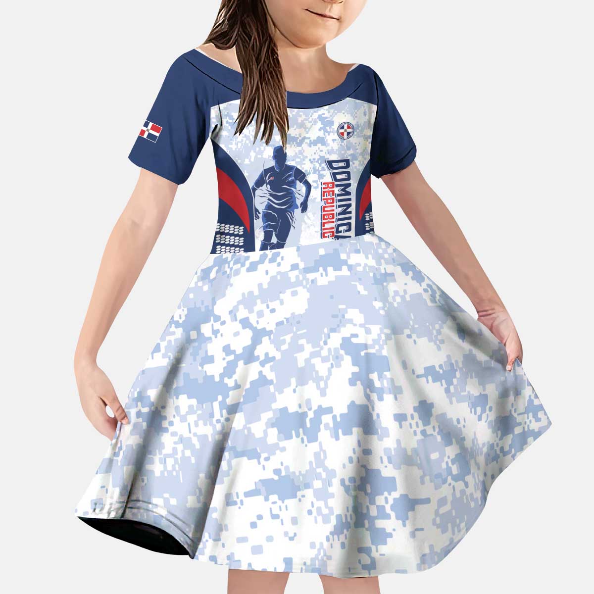 Custom Dominican Republic Football Kid Short Sleeve Dress Vamos Los Quisqueyanos - Wonder Print Shop