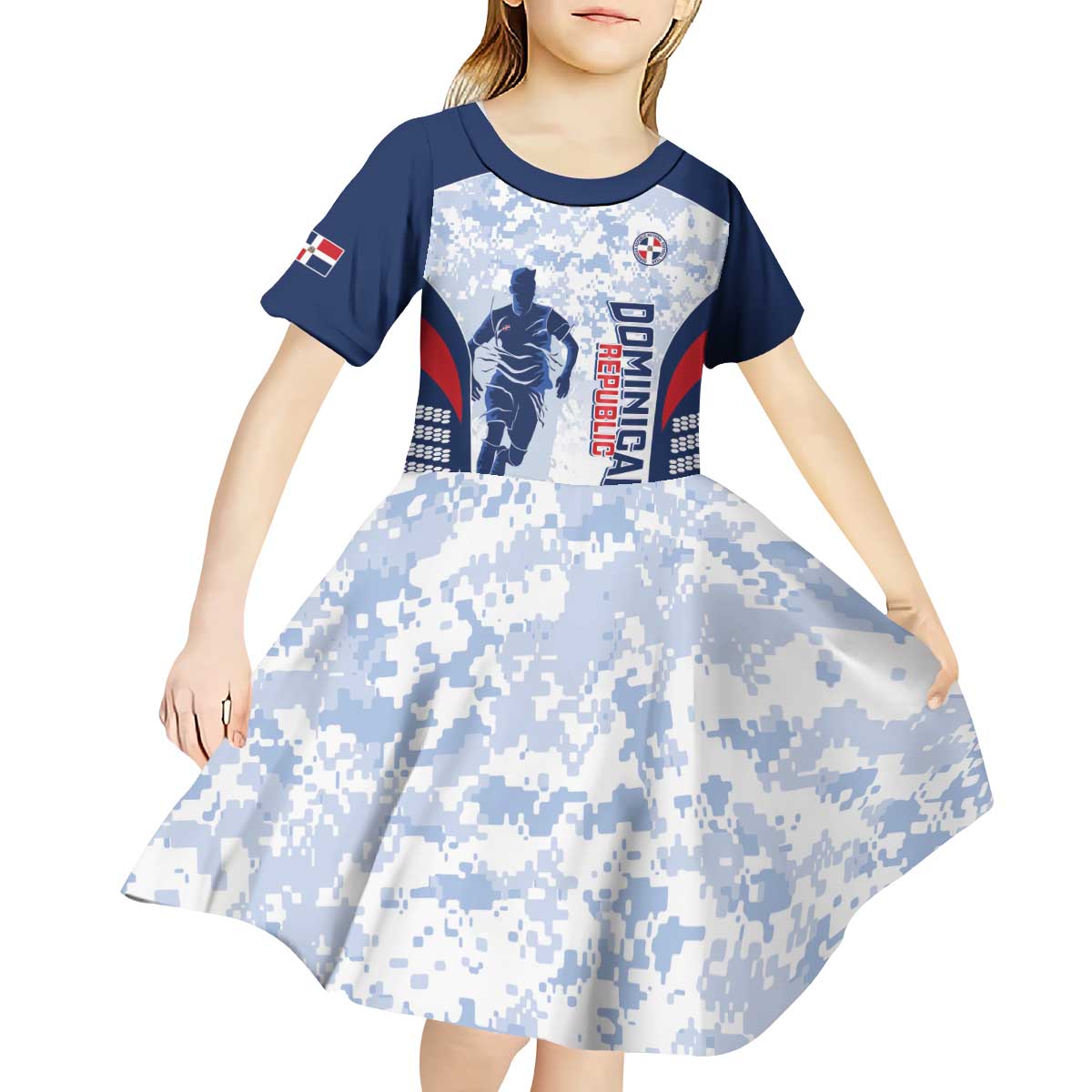Custom Dominican Republic Football Kid Short Sleeve Dress Vamos Los Quisqueyanos - Wonder Print Shop