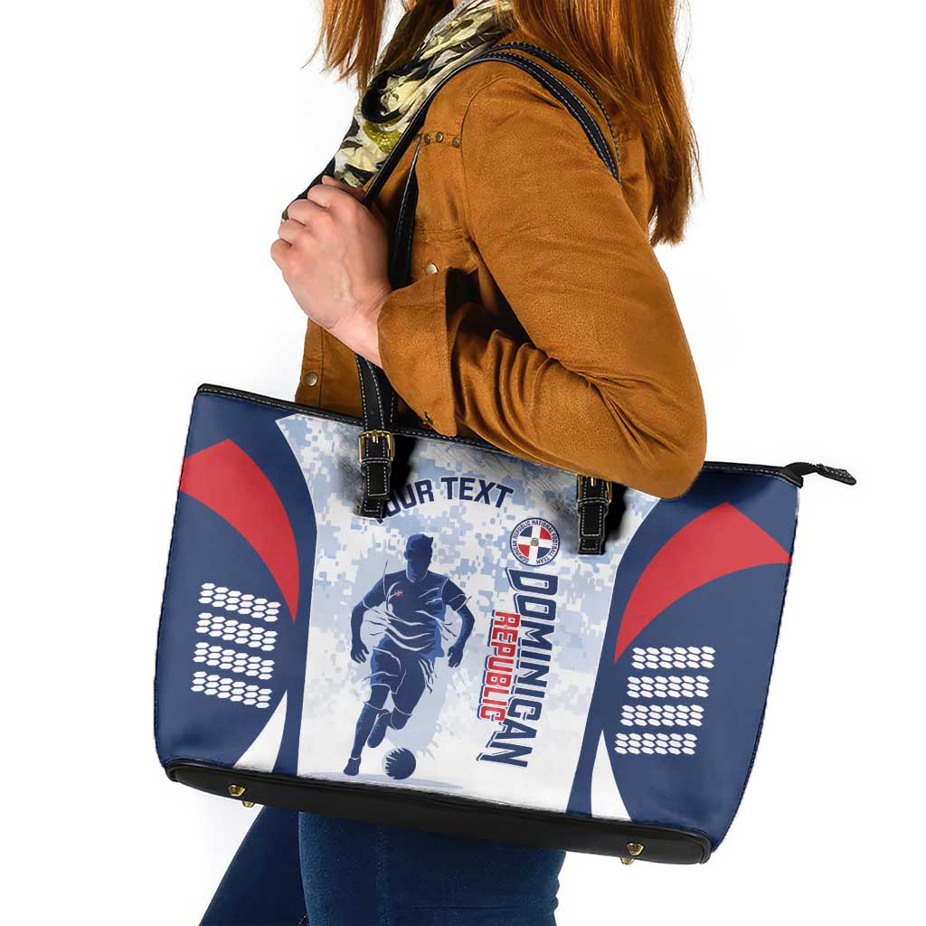Custom Dominican Republic Football Leather Tote Bag Vamos Los Quisqueyanos - Wonder Print Shop