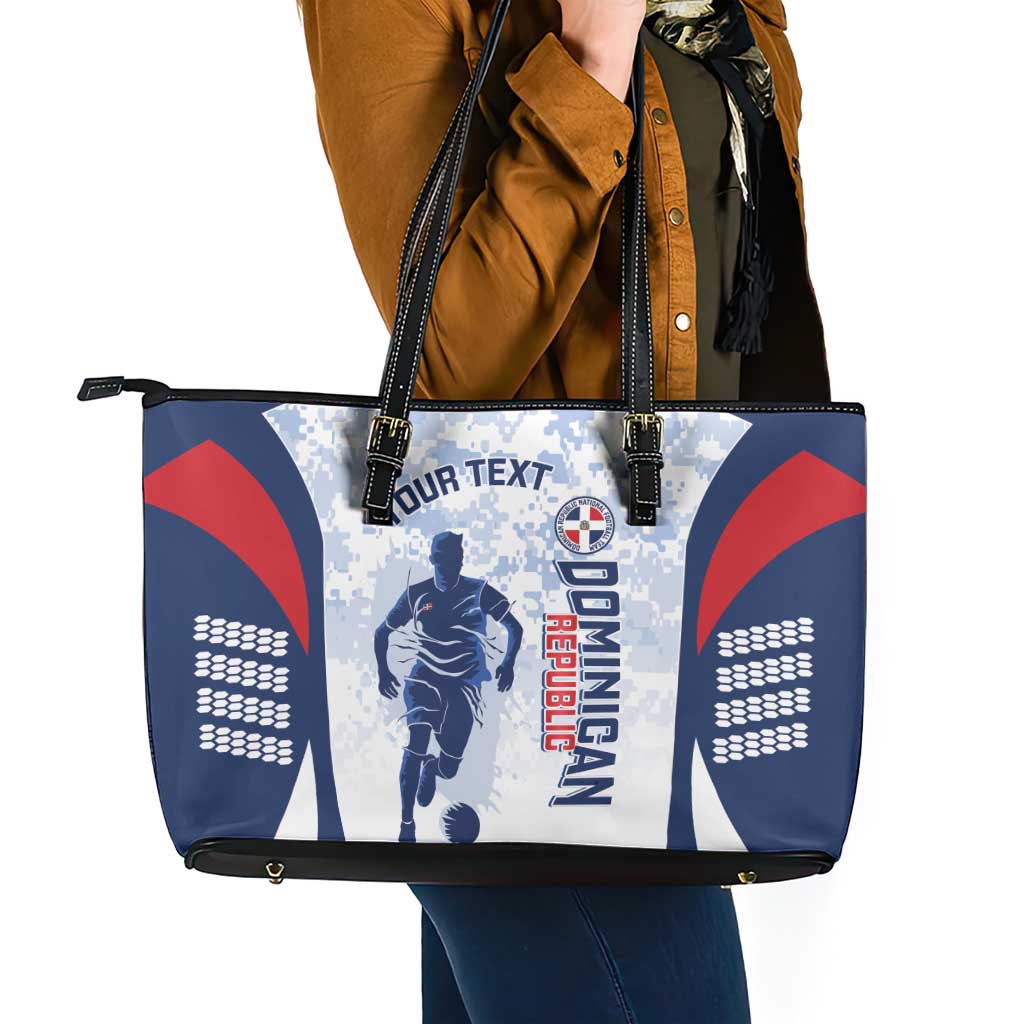 Custom Dominican Republic Football Leather Tote Bag Vamos Los Quisqueyanos - Wonder Print Shop